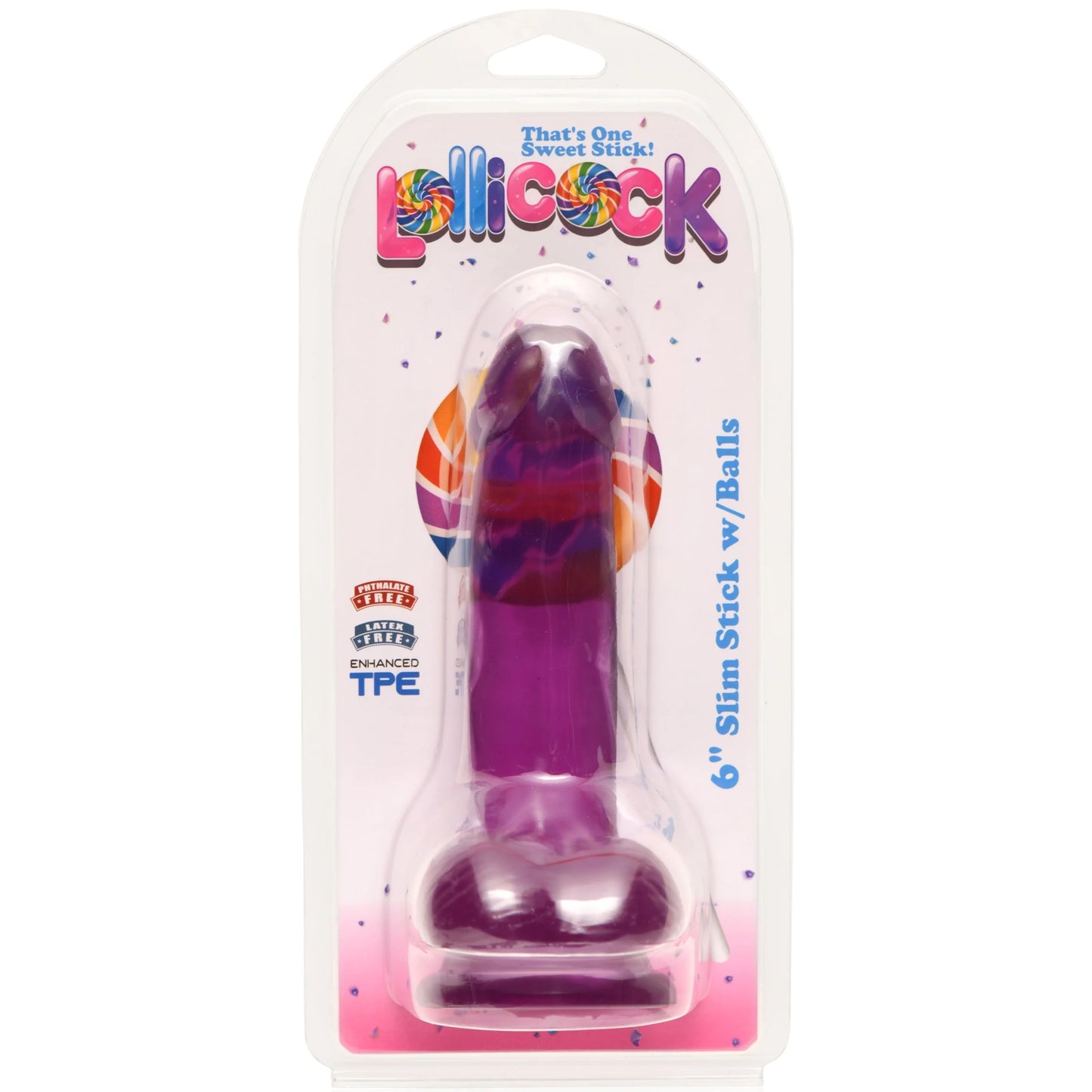 Lollicock 6" Slim Stick Dildo with Balls - Grape Ice