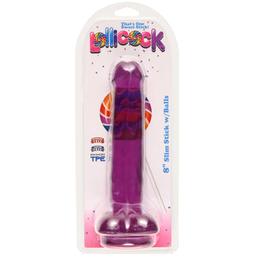 Lollicock 8" Slim Stick Dildo with Balls - Grape Ice