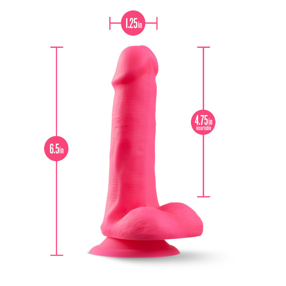 Neo Elite By Blush® | Neon Pink: 6.5-Inch Long Dildo - Made with Purio™ Silicone & SensaFeel® Dual Density Realistic Technology