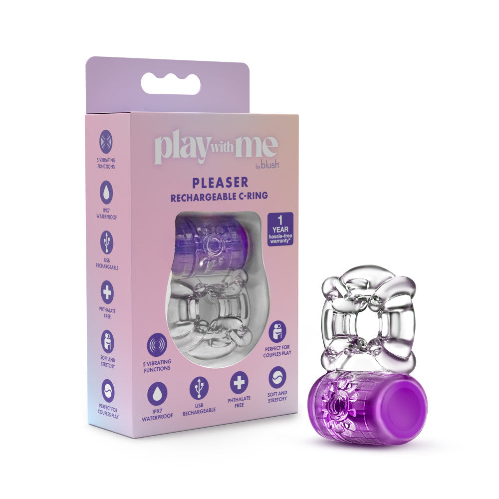 Play With Me By Blush® | Pleaser: Purple Rechargeable Vibrating Penis Ring