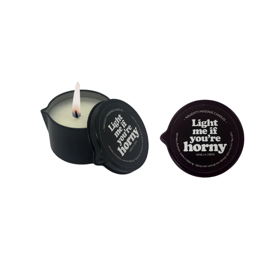 Light Me If You're Horny - Naughty Mini Massage Candle In Pour Spout Tin