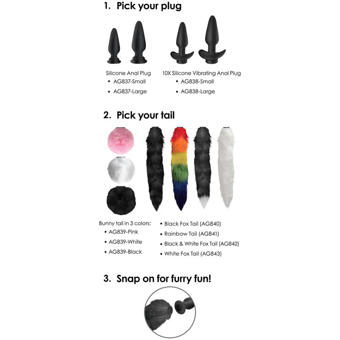 Snap-On Silicone Anal Plug & 3 Interchangeable Tails