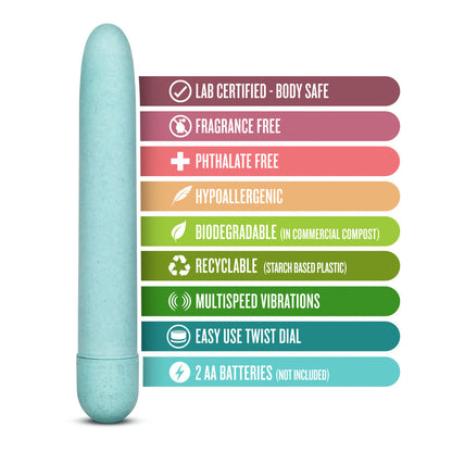 Gaia By Blush® | Eco: Plant-Based 7" Slim Multispeed Vibrator- Aqua