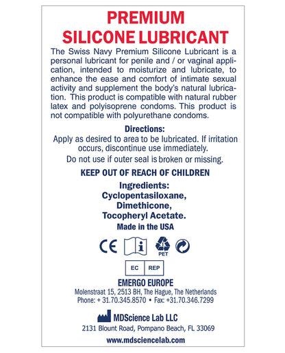 Swiss Navy Lube Silicone - 4 oz