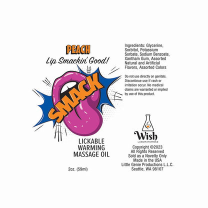 SMACK Lickable Massage Oil - Peach 2 oz.