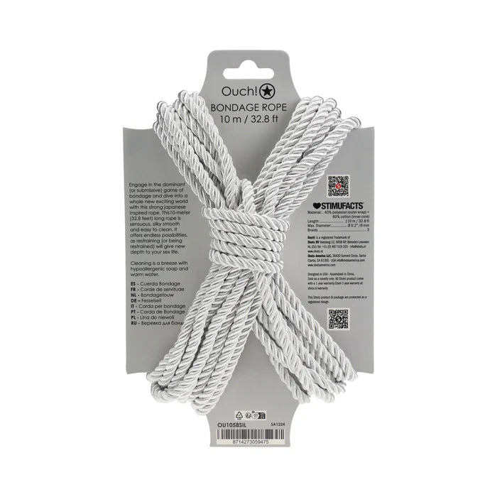 Ouch! Bondage Rope 10m Nylon - Silver