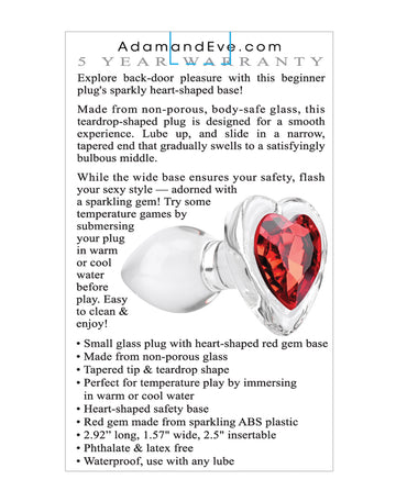 Adam & Eve Red Heart Gem Glass Plug - Small
