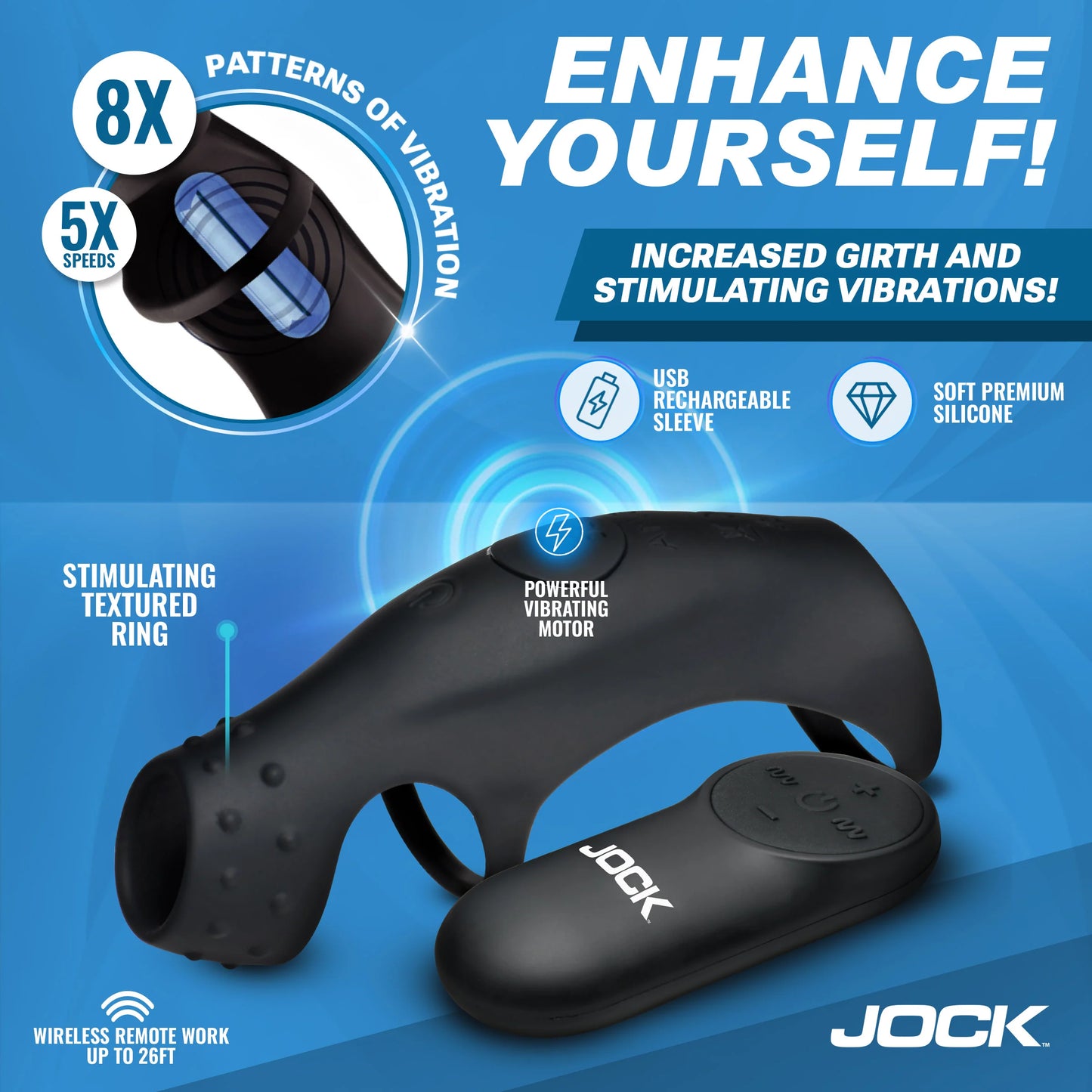 JOCK Rush Vibrating Penis Sleeve C-Ring w/ Remote