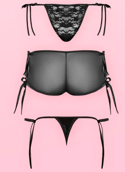 Side-Tie Black Panties - 3 Pack
