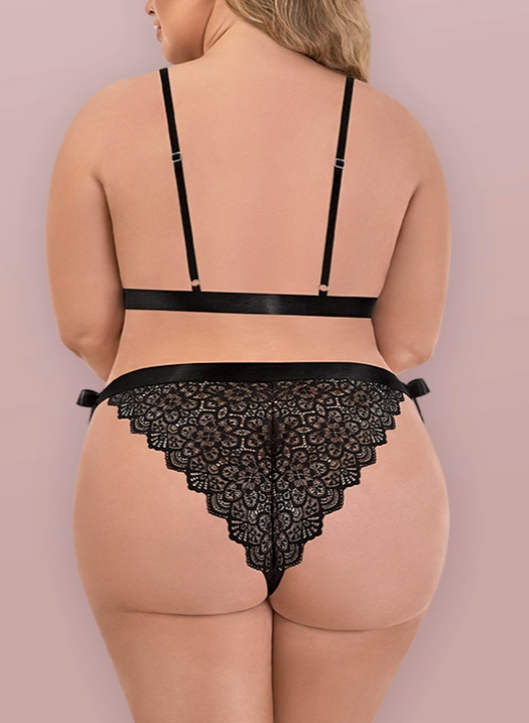 Sugar & Spice Ribbon Tie Bra & Panty Set - Black