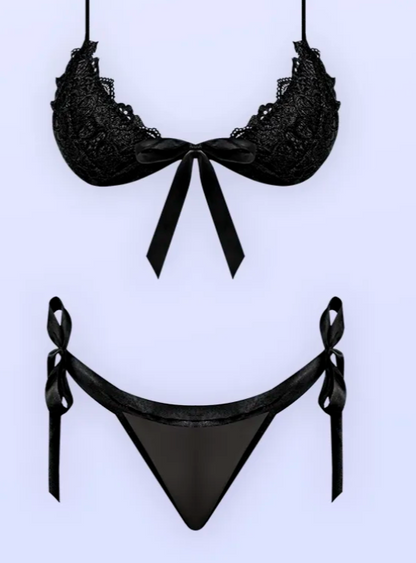 Sugar & Spice Ribbon Tie Bra & Panty Set - Black