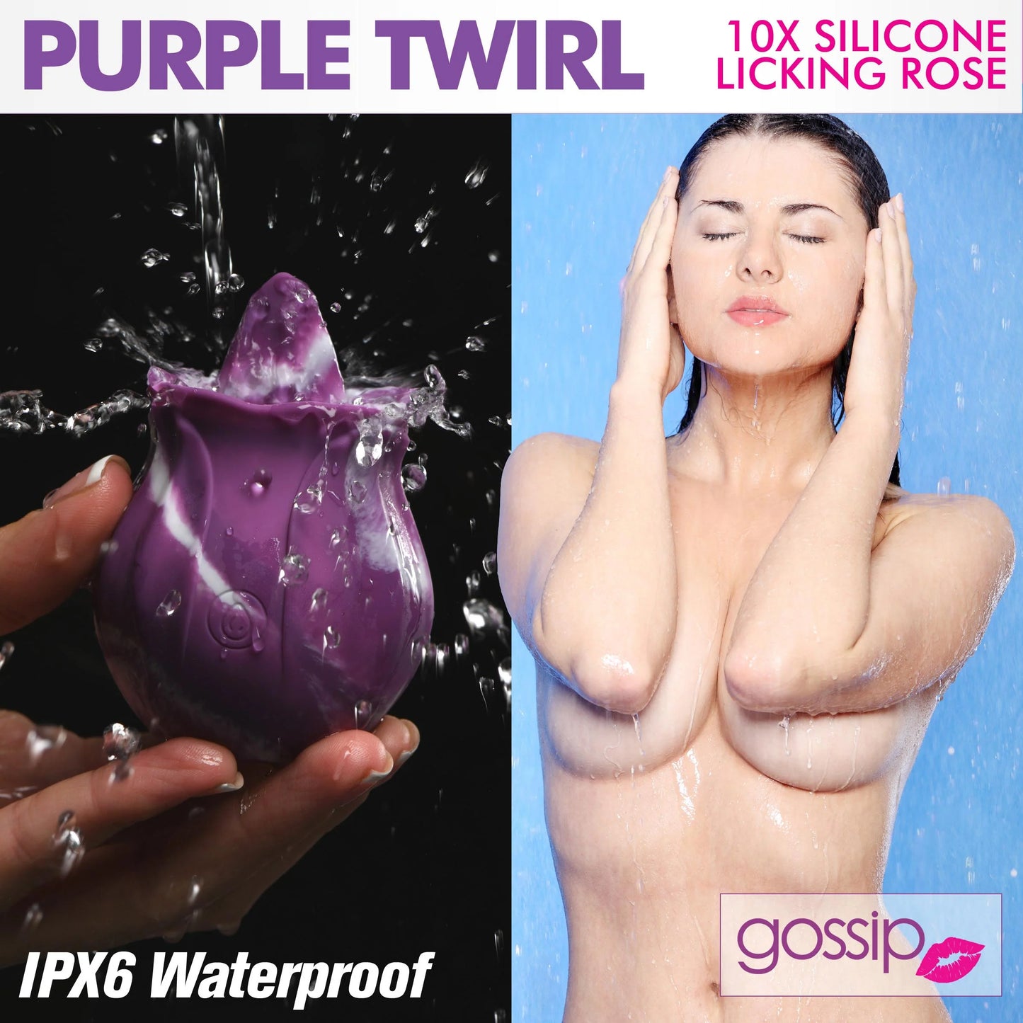 Gossip Licking Rose 10 Function Rechargeable Silicone - Purple Twirl