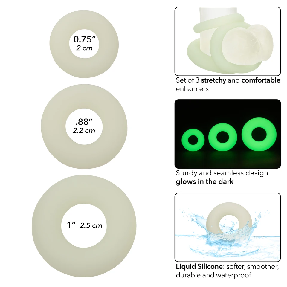 Alpha™ Liquid Silicone 3 Ring Set - Glow-In-The-Dark