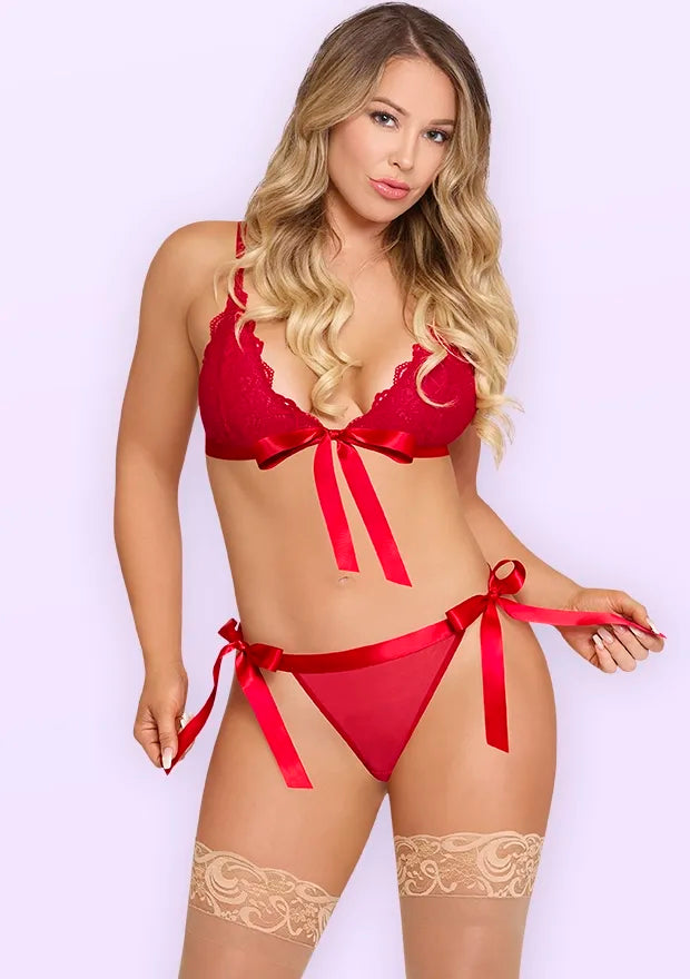 Sugar & Spice Ribbon Tie Bra & Panty Set - Red