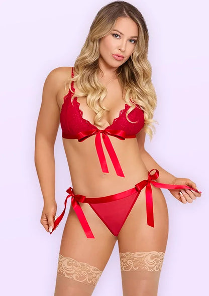 Sugar & Spice Ribbon Tie Bra & Panty Set - Red