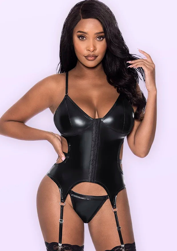 Club Candy Basque Cheeky Panty Set - Black