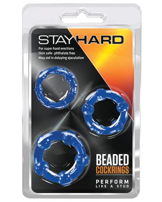 Blush Stay Hard Beaded Cock Rings 3 Pack - Blue