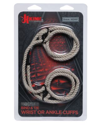 Kink Hogtie Bind & Tie Wrist or Ankle  Cuffs - Natural 6 mm Hemp