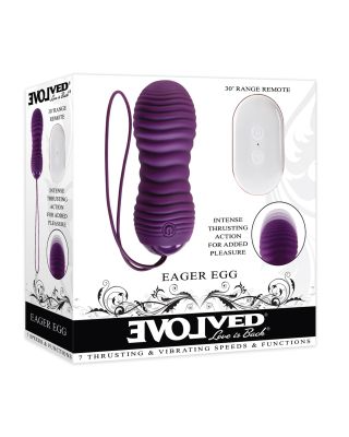 Evolved Eager Egg Vibrating & Thrusting Egg w/Remote - Purple
