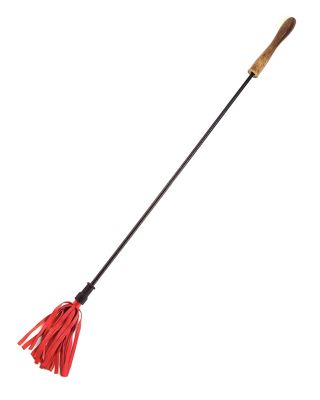 Rouge Leather Riding Crop w/Rounded Wooden Handle - Red